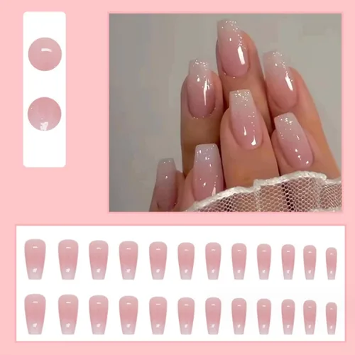 Vista 29 de Uñas postizas francesas a presión, uñas postizas largas de acrílico con forma de ataúd de cobertura completa, uñas postizas de bailarina