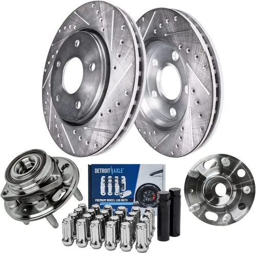 Vista 19 de Detroit Axle – Kit de frenos para VW Passat 15-21, rotores de freno de disco perforados y ranurados de 12.28 pulgadas delanteras y 10.70 pulgadas