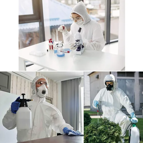 Vista 4 de SYINE Traje protector desechable con capucha, overol de pintor, material SF para trabajos de limpieza de pintura en aerosol, paquete de 3