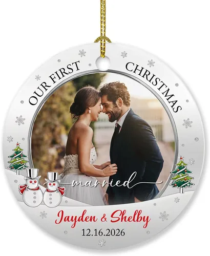 Vista 24 de Adorno de 5º aniversario, decoración del árbol de Navidad, nombres personalizados y recuerdos de aniversario de fotos, regalos para parejas juntas