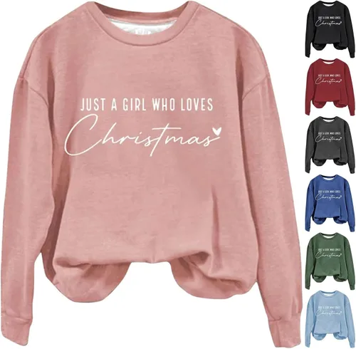 Vista 3 de Sudaderas casuales de manga larga con cuello redondo para mujer, lindas, sin botones, versión suelta, linda, ligera, larga