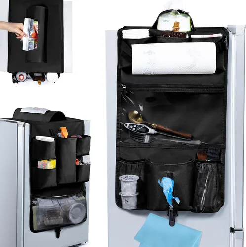 Vista 12 de Mini organizador de nevera, organizador de almacenamiento sobre el refrigerador con 16 bolsillos (65 x 12.5 pulgadas), organizador que ahorra
