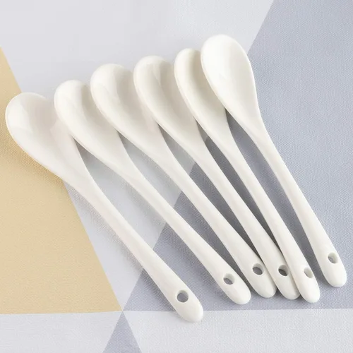 Vista 5 de Juego de 12 cucharas de huevo para huevos hervidos suaves, café, té, postres de cerámica Cucharas de huevo 12