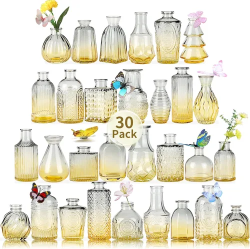 Vista 19 de Jarrones de Vidrio para Capullos en Juego a Granel de 30 Piezas, Pequeños Jarrones de Vidrio para Flores como Centros de Mesa de Boda para Mesas