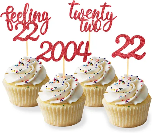 Vista 7 de 24 adornos para cupcakes Feeling 22, decoraciones de pastel de cumpleaños de veintidós Black2