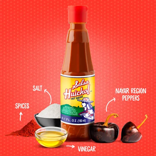 Vista 4 de Salsa Huichol Mezcla de 3 unidades – (1 original, 1 Negra, 1 Habanera) – Auténtico sabor picante – 0 calorías, sin azúcar ni grasa – Ideal
