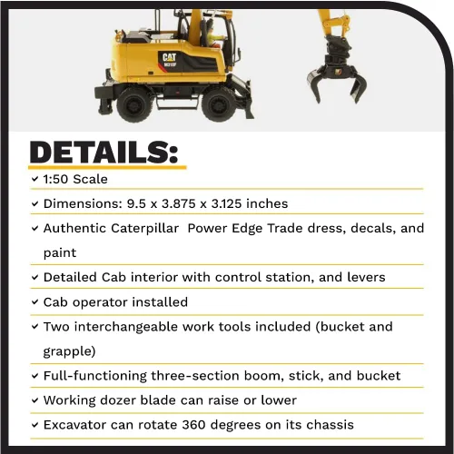 Vista 4 de Excavadora con ruedas Caterpillar M318F 1:50 - Serie High Line de Diecast Masters - 85508