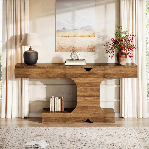 Vista 3 de Tribesigns Mesa consola de 63 pulgadas, mesa larga para sofá detrás del sofá, mesa de entrada de madera para pasillo, entrada, sala de estar, nogal