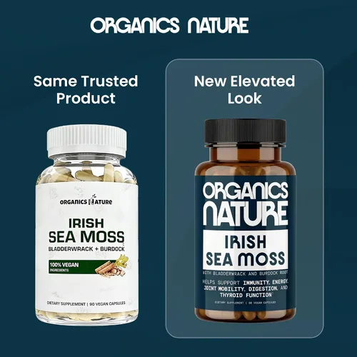 Vista 3 de ORGANICS NATURE Cápsulas de musgo marino irlandés de 45 porciones Pastillas de masa marina de alta potencia Musgo marino aprobado por Dr. Sebi