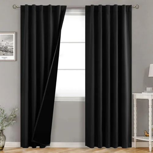 Vista 107 de BGment Cortinas 100% opacas beige de 63 pulgadas de largo con forro aislante térmico, bolsillo para varilla y lengüeta trasera de doble capa