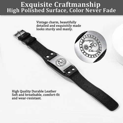Vista 4 de Bestyle Pulseras de cuentas de acero inoxidable trenzadas de cuero genuino de alta calidad para hombres y niños, pulseras de moda para hombre