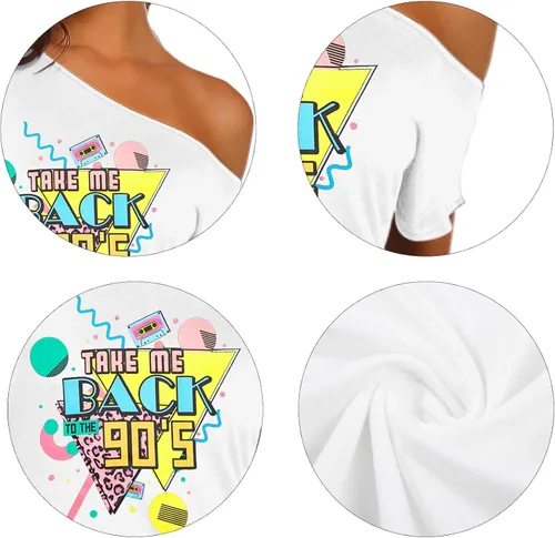 Vista 5 de Take Me Back to The 90s Shirts for Women Vintage Off The Shoulder Shirt Retro Style 90s Birthday Party Tops