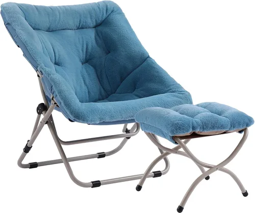Vista 17 de Furlide Silla platillo, cómodas sillas de dormitorio, silla plegable de piel sintética de gran tamaño, silla plegable con marco de metal para sala