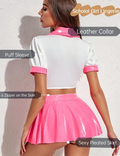 Vista 4 de Avidlove Lingerie Set for Women Naughty School Girl Outfit Sexy Student Cosplay Lingerie Set with Top and Mini Skirt