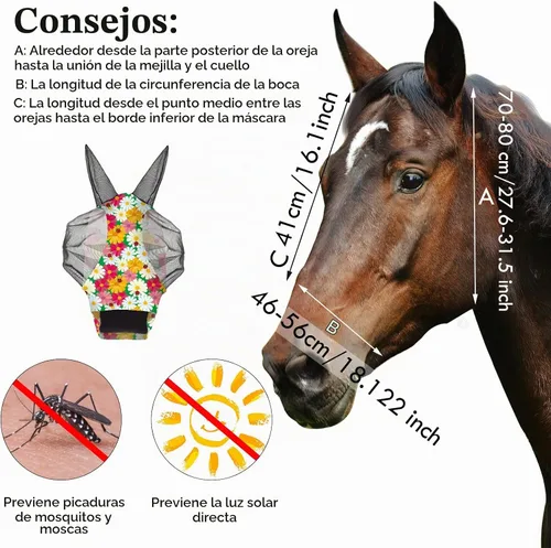 Vista 2 de Weewooday 2 máscaras de mosca de caballo para caballos, máscaras suaves para orejas, máscara suave y elástica con protección UV