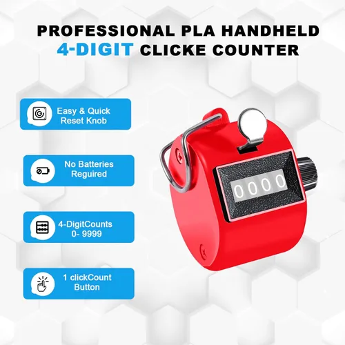 Vista 2 de TESEAS Clicker Counter - Contador manual de mano, contador de 4 dígitos, paquete de 2 contadores mecánicos de mano, clickers para pitch, umpire