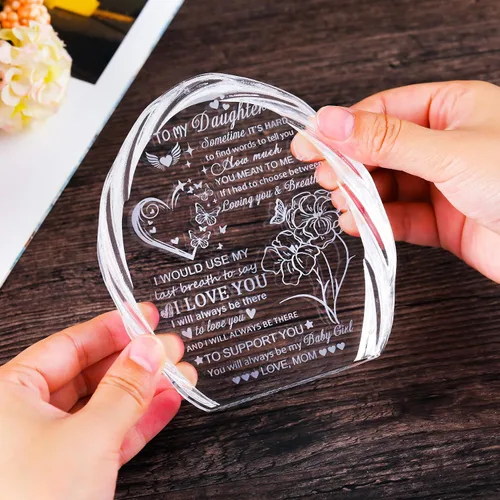 Vista 3 de Regalos para hija de mamá papá, regalos de cumpleaños para el día de la madre para hija adulta, recuerdos de cristal para mi hija, regalo