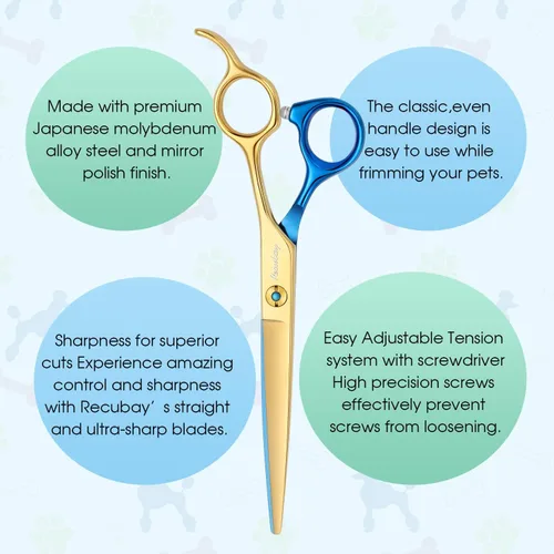 Vista 2 de Tijeras de aseo para perros y gatos, tijeras para mascotas para abrigos gruesos y cabello enmarañado, tijeras de acero inoxidable curvadas más