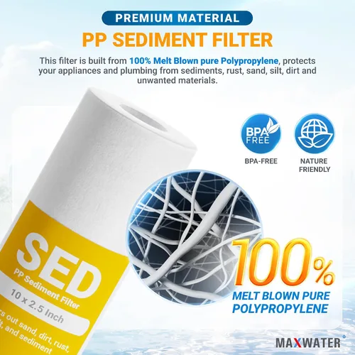 Vista 3 de Max Water Cartucho de filtro de agua de sedimentos de repuesto de 10 x 2.5 pulgadas para toda la casa, fibra de filtración soplada por fusión