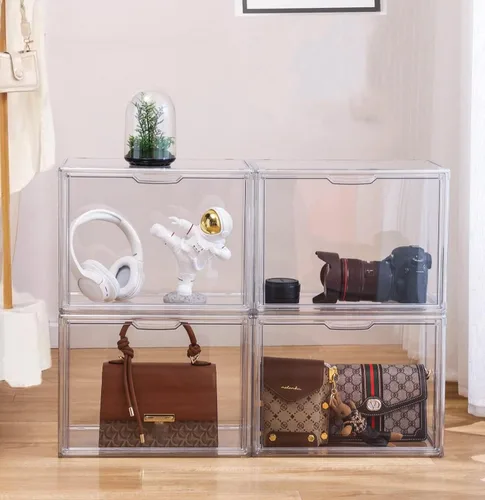 Vista 4 de ZLLZUU Organizador de bolso para armario, paquete de 5 vitrinas de acrílico transparente para almacenamiento de bolsos, cajas de almacenamiento