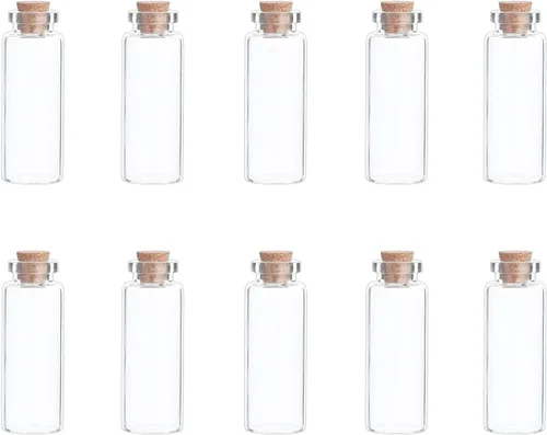 Vista 23 de 25 mini botellas de vidrio con tapas de corcho, 5 formas clásicas, pequeños frascos de vidrio, botellas de deseos, pequeños frascos decorativos