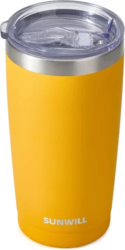 Vista 12 de SUNWILL - Vaso para café de viaje de 20 onzas, taza aislada con tapa, taza de acero inoxidable para bebidas frías y calientes, gris claro Gris oscuro