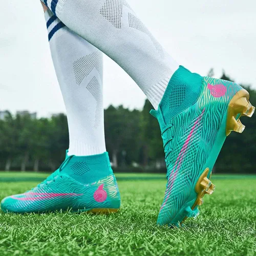Vista 6 de Maylrvjv Zapatos de fútbol para hombre, botas de fútbol para niños grandes, transpirables, ligeros, para exteriores, interiores, profesionales