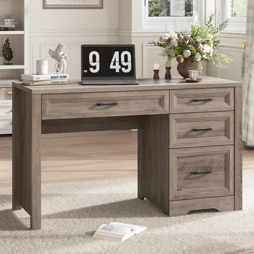 Vista 8 de Vabches Escritorio ejecutivo de granja con cajones, escritorio de oficina en casa con cajón de archivos, escritorio de madera para computadora