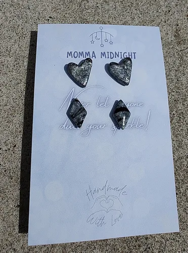 Vista 4 de Modern Black & Silver Marble Sparkle Earring Studs