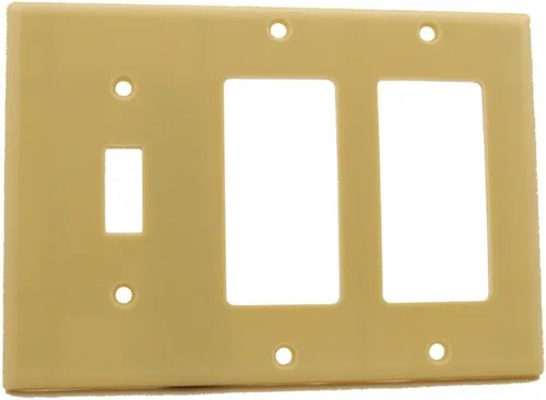 Vista 4 de Leviton 80431 Placa de fijación combinada de 3 aperturas, para 1 interruptor y 2 Decora/GFCI, tamaño estándar, termo estable, dispositivo