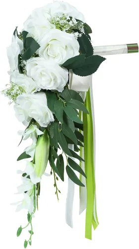 Vista 3 de Ramo de novia romántico, ramo de novia en cascada, rosas artificiales para boda, iglesia
