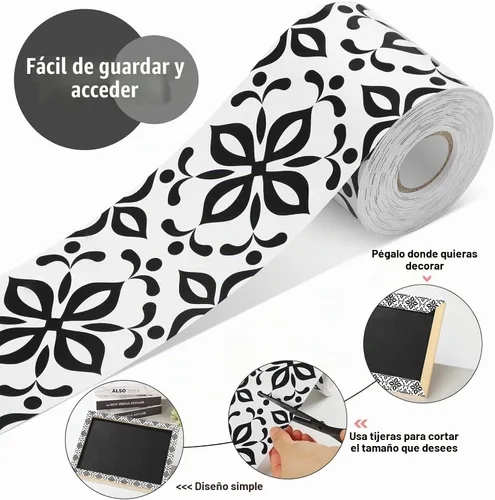 Vista 3 de Zonon Bordes de tablón de anuncios en blanco y negro de 65 pies, 1 rollo de tablón de anuncios, bordes rectos para decoración de regreso a clases