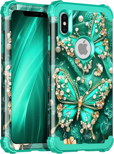 Vista 30 de Miqala Funda compatible con iPhone 13, que brilla en la oscuridad, tres capas, resistente, a prueba de golpes, de plástico duro, funda protectora