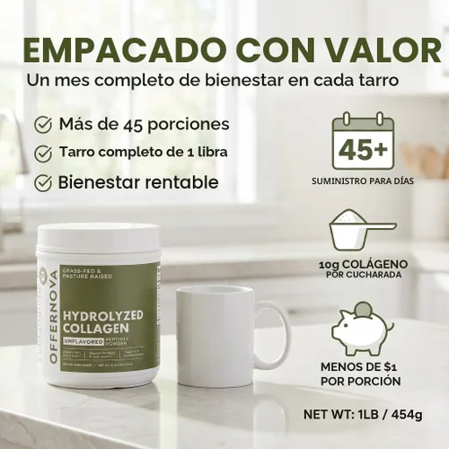 Vista 4 de Polvo de Péptidos de Colágeno Hidrolizado - 100% Puro, Alimentado con Pasto e Insípido para Mujeres y Hombres – para Huesos, Articulaciones, Cabello