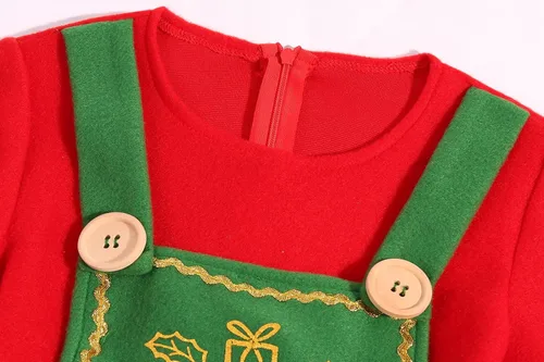 Vista 4 de Kids Christmas Elf Costume Set Girls Holiday Elf Jumpsuit Costume for Xmas Party Outfits