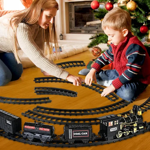 Vista 6 de Juego de tren para niños, juguete de tren con vapor, luz y sonidos, conjuntos de tren de Navidad para debajo del árbol, para niños y niñas de 3 4 5