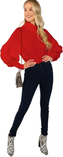 Vista 5 de Romwe Blusa casual de manga larga con cuello alto para mujer