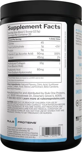 Vista 3 de Rule 1 Proteins Polvo de péptidos de colágeno – Colágeno bovino hidrolizado, ácido hialurónico y vitamina C. Apoya el cabello, la piel y las uñas
