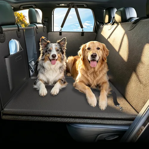 Vista 8 de Extensor de asiento trasero para perros, gran espacio, funda de asiento de automóvil para perro, parte inferior dura con capacidad para 420 libras