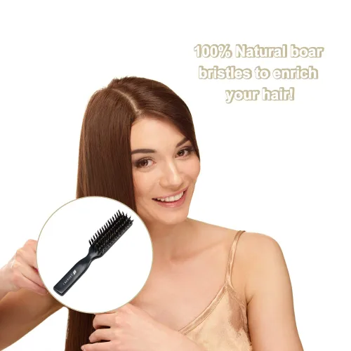 Vista 3 de Generic Cepillo de pelo de cerdas de jabalí natural [fabricado en Japón] con aceite de camelia, cerdas suaves [cepillo para el cabello], calidad