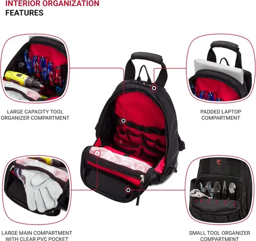 Vista 4 de SwissGear Mochila de bolsa de herramientas, se adapta hasta, Negro, Mediana