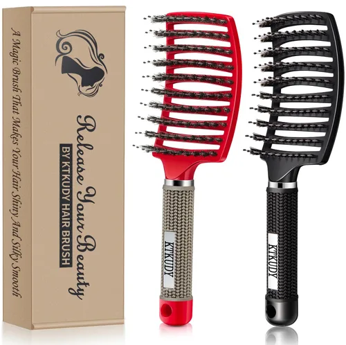 Vista 10 de Cepillo Desenredante con Cerdas de Jabalí Juego KTKUDY Cepillo para Cabello Curvado y Ventilado Cepillo Desenredante para Mujeres Hombres Niños