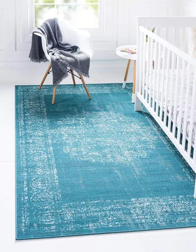 Vista 13 de Unique Loom Aarhus Collection - Alfombra vintage con borde AAR003, 3 x 5 pies, crema/verde azulado