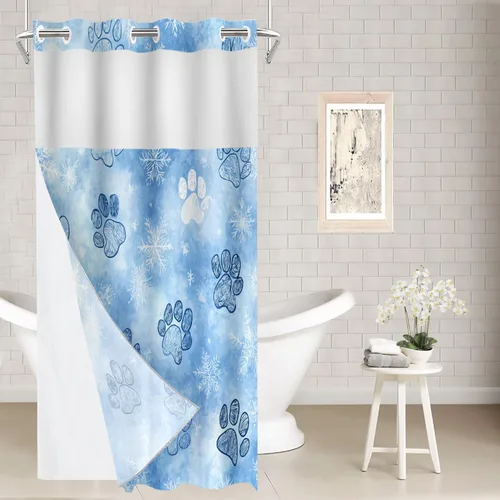 Vista 81 de Batmerry Maritime Nautical Hookless Shower Curtain with Snap in Liner Set, Anchors Ship Wheel Bath Curtain Magnetic Hem Quick-Drying Waterproof