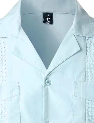 Vista 3 de VATPAVE Camisas de guayabera cubana de manga corta con botones para hombre