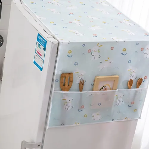 Vista 4 de Funda para refrigerador a prueba de polvo, protector superior de PEVA para lavadora con bolsas de almacenamiento laterales, a prueba de agua