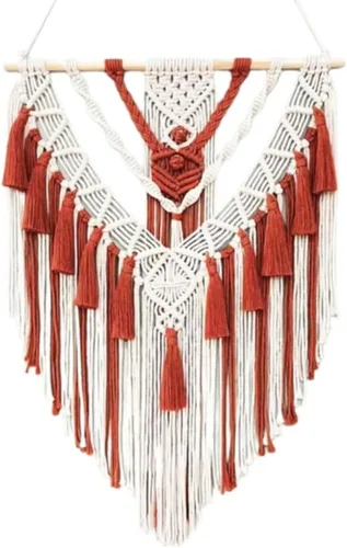 Vista 9 de Tapiz bohemio de macramé para colgar en la pared y decoración de pared, tapiz de algodón hecho a mano con borla, arte de pared tejido de macramé