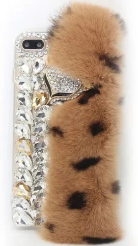 Vista 5 de Funda para Moto G Pure, funda 3D hecha a mano de lujo con cabeza de zorro esponjosa, piel de conejo con purpurina de diamante para Motorola Moto G