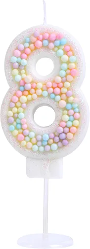 Vista 28 de Vela de Cumpleaños Número 0 Macarrón con Purpurina 3D Número 0 Vela Adorno para Pastel para Cumpleaños Boda Aniversario Fiesta Temática Dulce Pastel