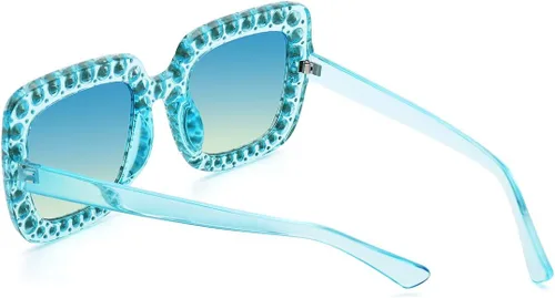 Vista 5 de MEETSUN Elton Square Rhinestone Sunglasses Oversized Bling for Women with Diamond Frames 70s Retro for Beach & Disco